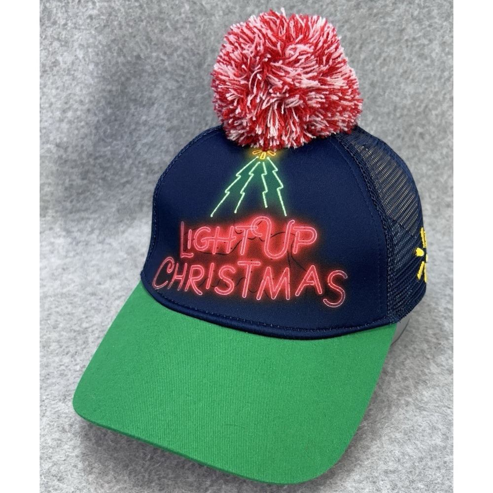 Walmart Light Up Christmas Hat Trucker Cap Pom Pom Mesh Back Snapback NWOT
